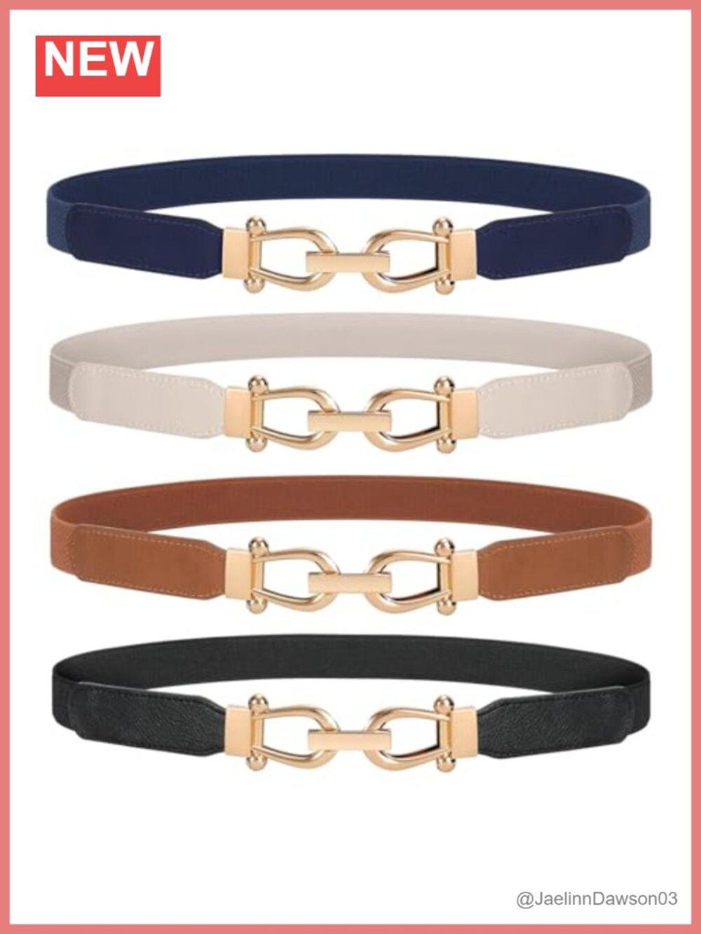 Women's Skinny Stretch Waist Belt Set Gold Buckle Retro Dress Belt